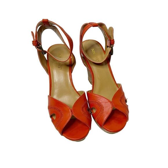 Nine West orange braveit platform wedge sandals size 6.5 - Picture 2 of 15